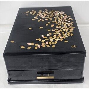Vtg Japanese Lacquerware Maki-e Stationery Document Jewelry Box Floral Design